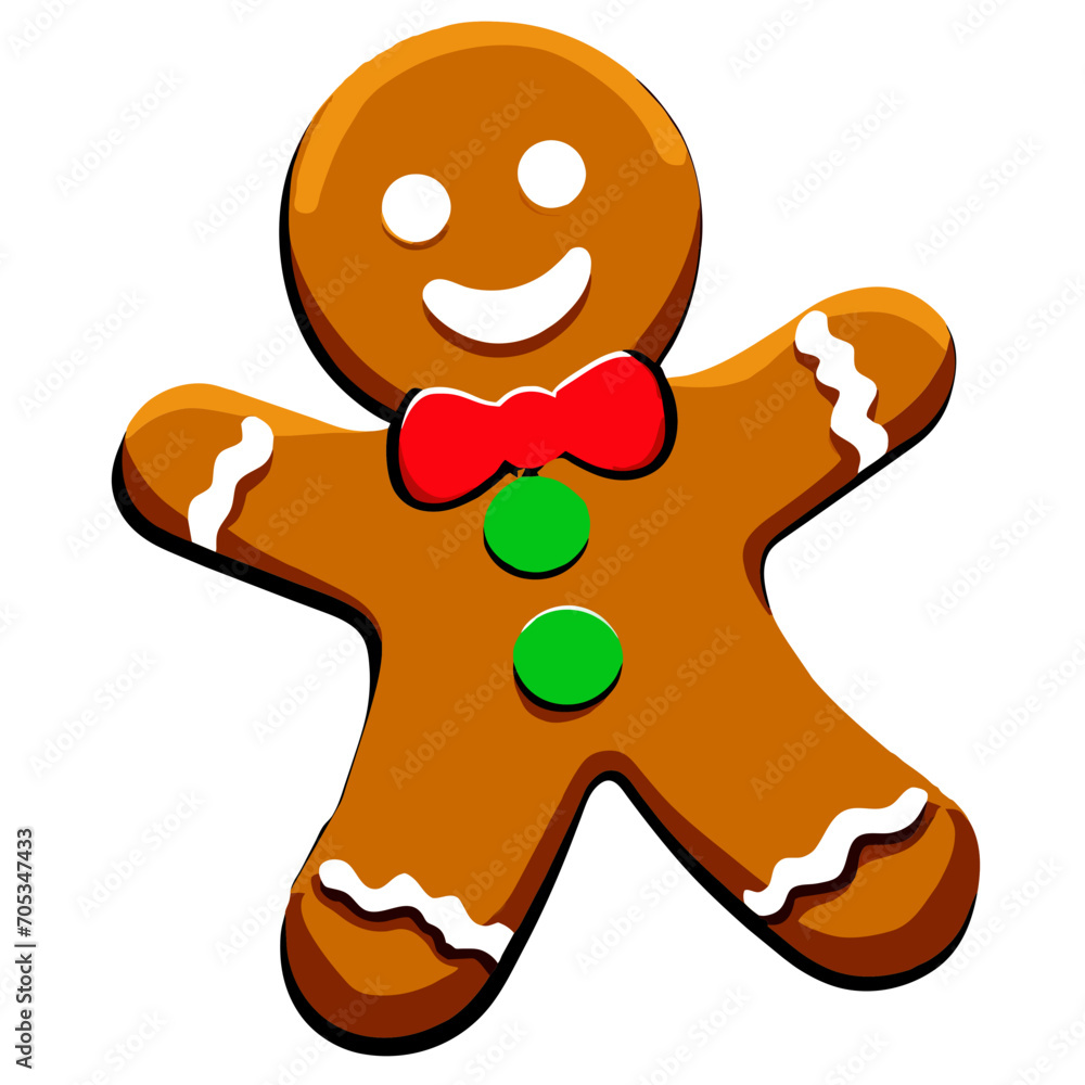 Obraz premium Gingerbread man. New year cookies, sweets. Cute christmas gingerbread man in flat style isolated on white background. Christmas icon. Holiday winter symbols. Festive treats. Vector illustration. 