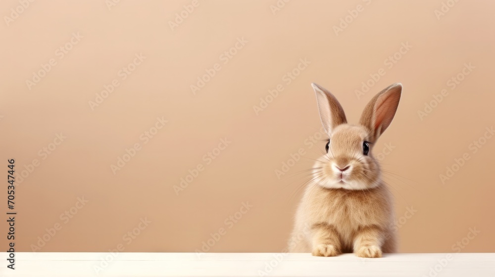 Obraz premium cute animal pet rabbit or bunny brown color smiling and laughing isolated with copy space for easter background, rabbit, animal, pet, cute, fur, ear, mammal, background, celebration, generate by AI