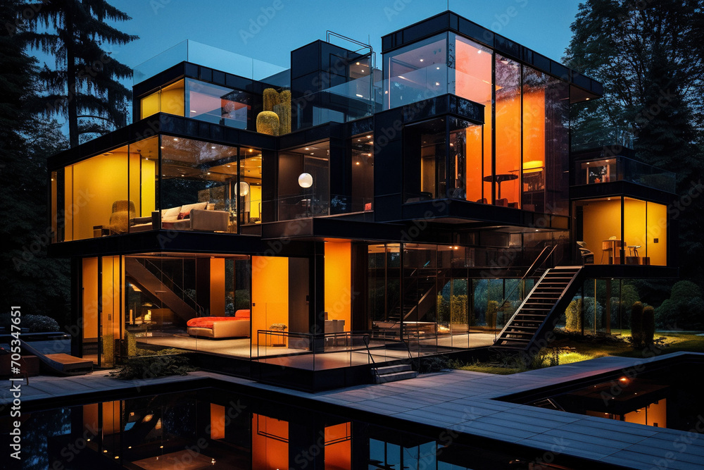 Obraz premium AI-Generated Modern Luxury House at Twilight