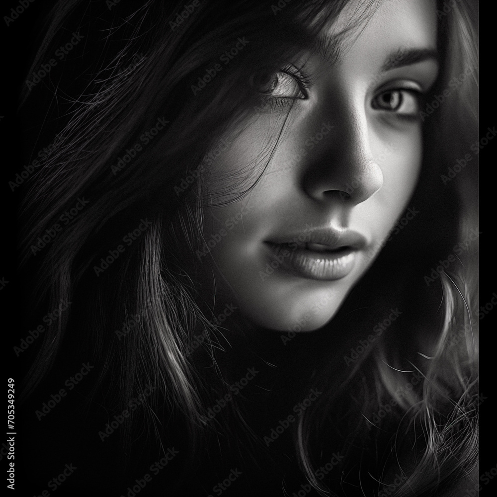 AI-Generated Black and White Portrait of a Beautiful Teenage Girl AI-Generated Black and White Portrait of a Beautiful Teenage Girl