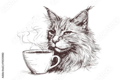 Morning Serenity: A Cat's Quiet Contemplation with Coffee