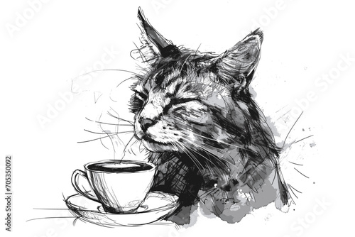 Morning Serenity: A Cat's Quiet Contemplation with Coffee