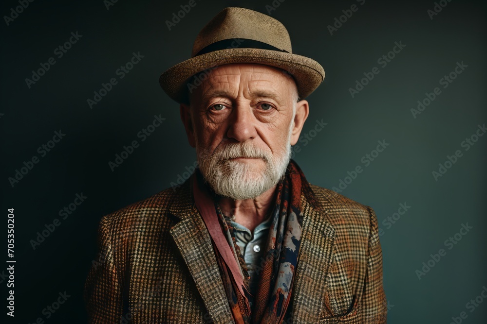 Portrait of an old man in a hat and checkered shirt Portrait of an old man in a hat and checkered shirt