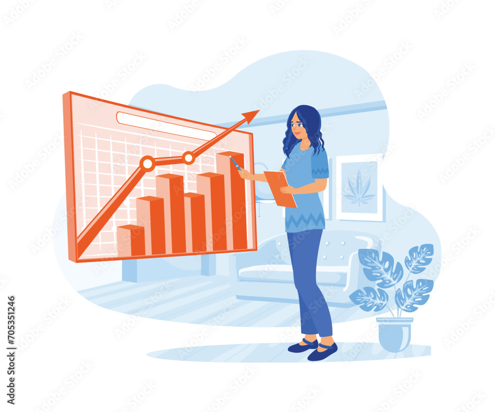 The company director presented growth, graphs, statistics and product marketing data. Growth Analysis concept. trend flat vector modern illustration The company director presented growth, graphs, statistics and product marketing data. Growth Analysis concept. trend flat vector modern illustration
