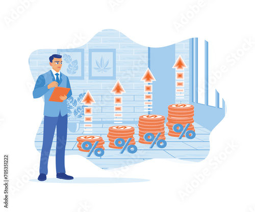 Businessman planning long term investment. Comparing stock market volatility and taking high risks. Growth Analysis concept. trend flat vector modern illustration 