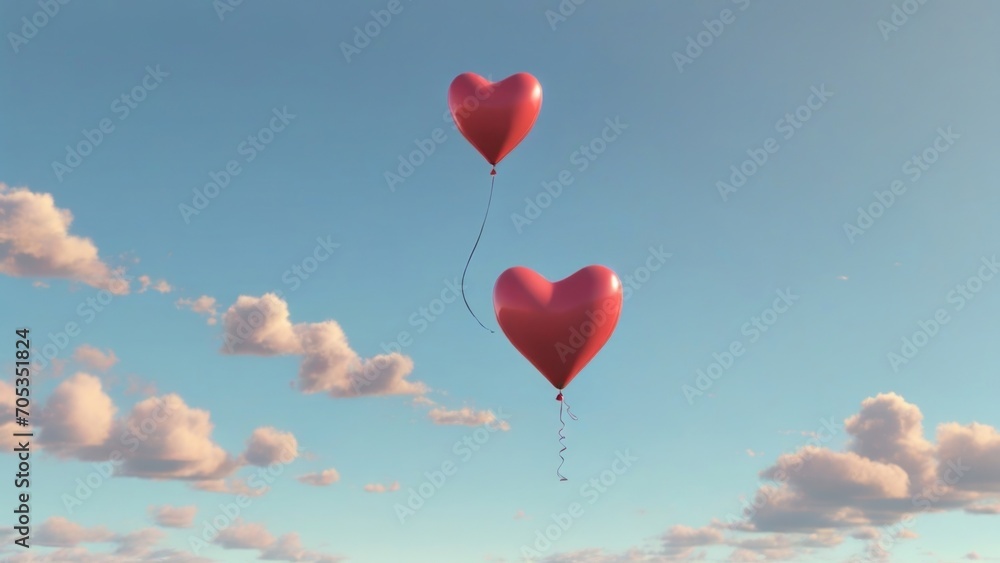 Fototapeta premium A heartshaped balloon is released into the sky, drifting higher and higher until it eventually disappears from view, symbolizing the bittersweet release Psychology art concept