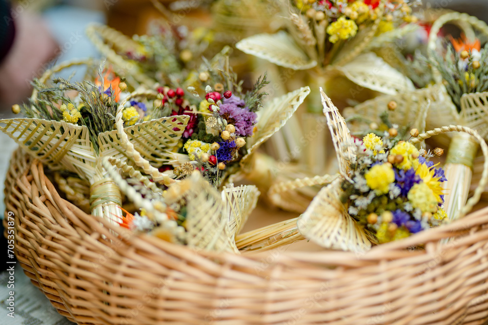 Traditional Lithuanian Easter palms known as verbos sold on Kaziukas, Easter market in Vilnius. Traditional Lithuanian Easter palms known as verbos sold on Kaziukas, Easter market in Vilnius.