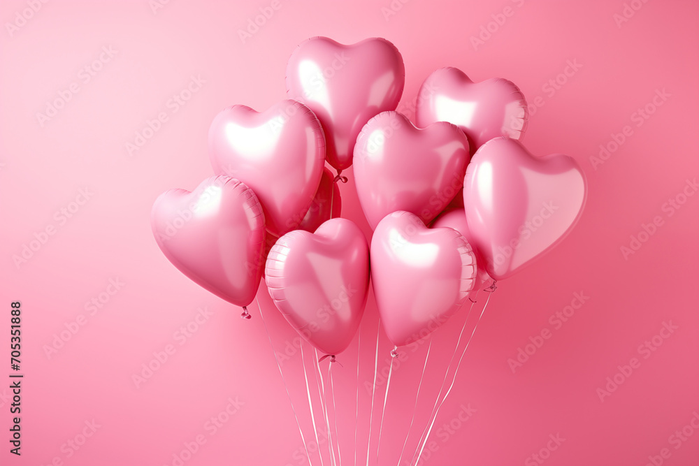Pink Heart Balloons on a Soft Pink Background