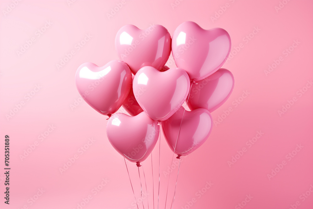 Pink Heart Balloons on a Soft Pink Background