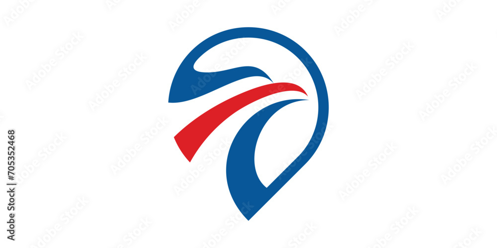 Obraz premium logo design combination of pin map shape with eagle head, icon, vector, symbol.