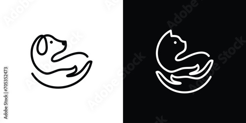 logo design combination of hand shape with pet, care, health pet. photo