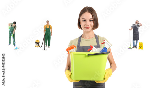 Set of people with cleaning...