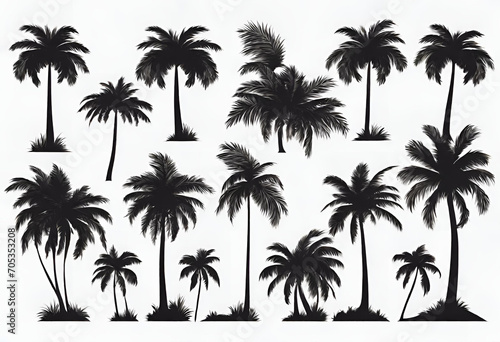 Set of palm trees black color and isolated white background photo