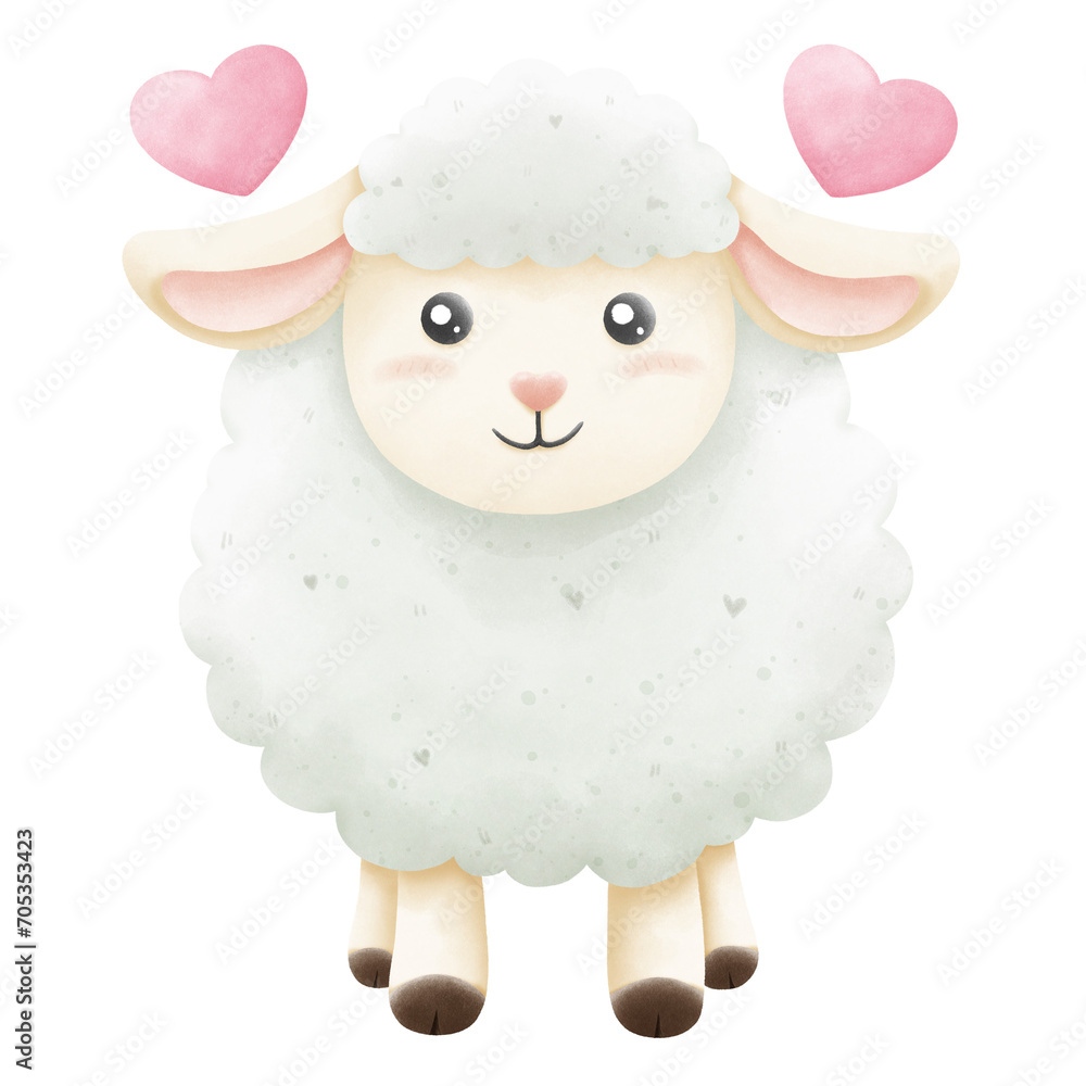 Fototapeta premium Cute sheep with pink hearts
