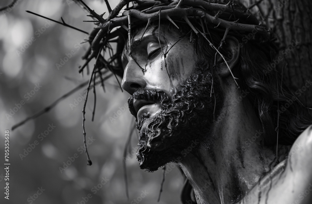 Poster statue of Jesus Christ with crown of thorns on the cross ...