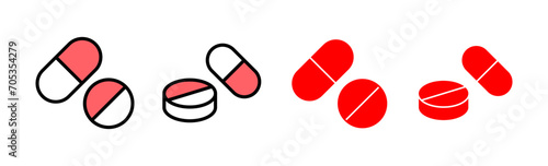 Pills icon set illustration. capsule icon. Drug sign and symbol