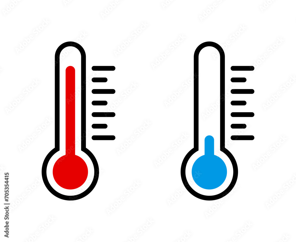 High and low temperature thermometer icons - obrazy, fototapety, plakaty 