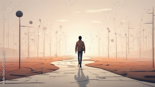 The approach of Humanistic Psychology is centered on the individual and their unique experiences and perspectives. This illustration could depict a person Psychology art concept © Justlight