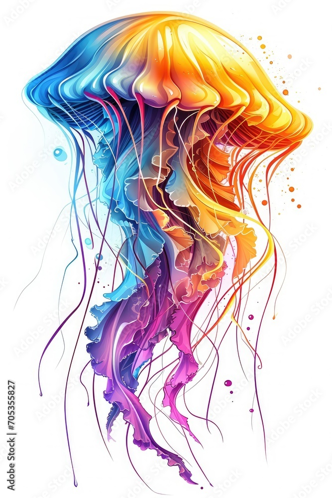 Obraz premium A colorful drawing of a loving and happy jellyfish in one-line drawing, figure outline only, 