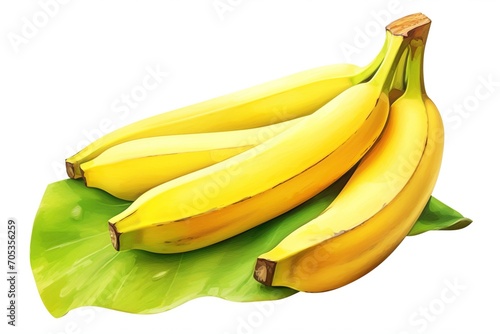 Banana on green leaf. High quality photo. Generative AI Illustration.