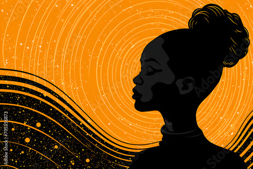 Silhouette illustration of a black woman celebrating Black History Month on a colorful background.