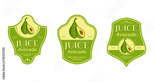 avocado packaging label, with a fresh avocado icon. design fruit labels, juice drink labels, or beverage product stickers
