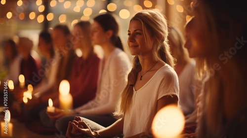 A group of women meditating in a yoga studio,