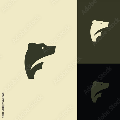 Minimalist modern strong logo Letter Mark Initial F with bear ,polar bear ,grizzly negative space logo design