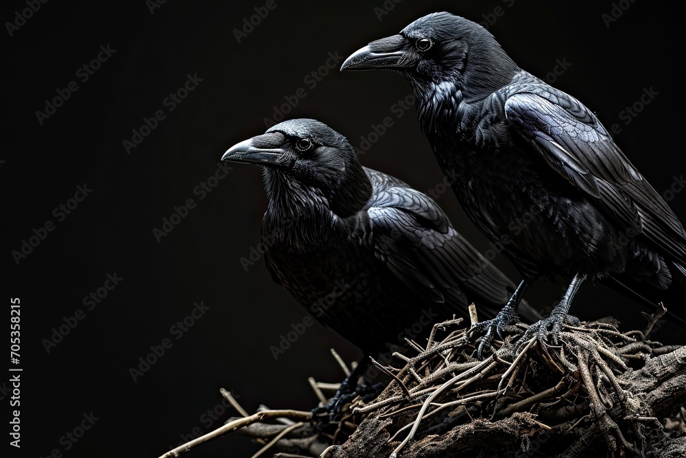 Fototapeta premium a couple Crow standing on small root, 