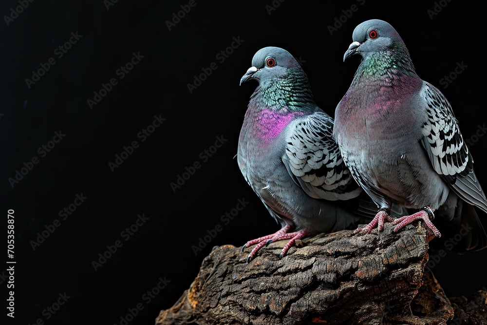 Naklejka premium a couple Pigeons standing on small root, 