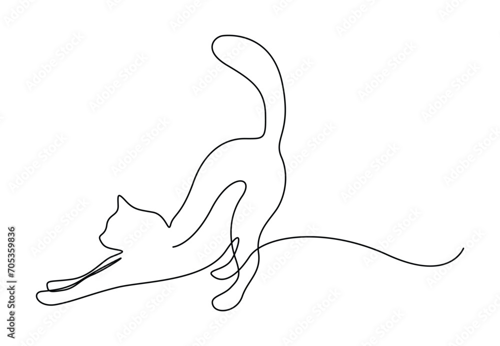 One line drawing of cute cat. Single continuous line art cat. Vector illustration. Pro vector.