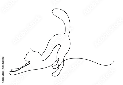 One line drawing of cute cat. Single continuous line art cat. Vector illustration. Pro vector.