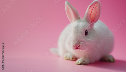 White Rabbit on a Soft Pink Background photo