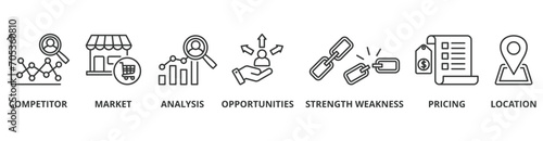 Competitor analysis web icon vector illustration concept with icon of competitor, market, analysis, opportunities, strength weakness, pricing, location