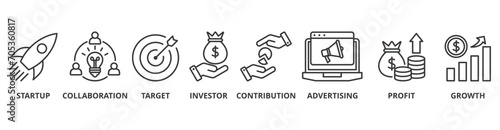 Crowdfunding web icon vector illustration concept with icon of startup, collaboration, target, investor, contribution, advertising, profit, growth photo