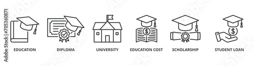 Scholarship banner web icon vector illustration concept with icon of education, diploma, university, education cost, scholarship, loan student	