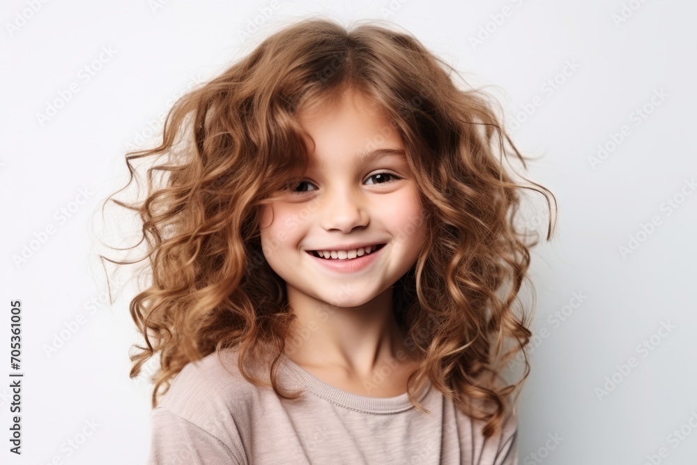 Portrait of a smiling little girl with curly hair over white background Portrait of a smiling little girl with curly hair over white background