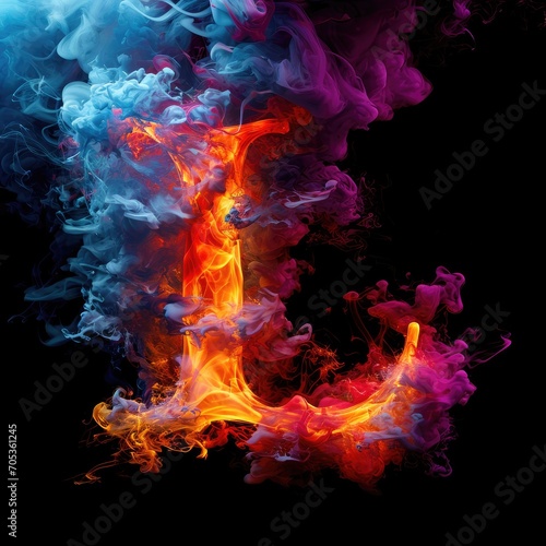Capital letter L with dreamy colorful smoke growing out