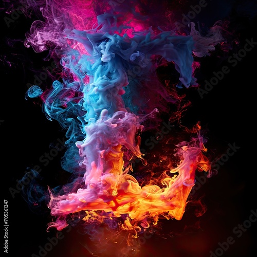 Capital letter L with dreamy colorful smoke growing out