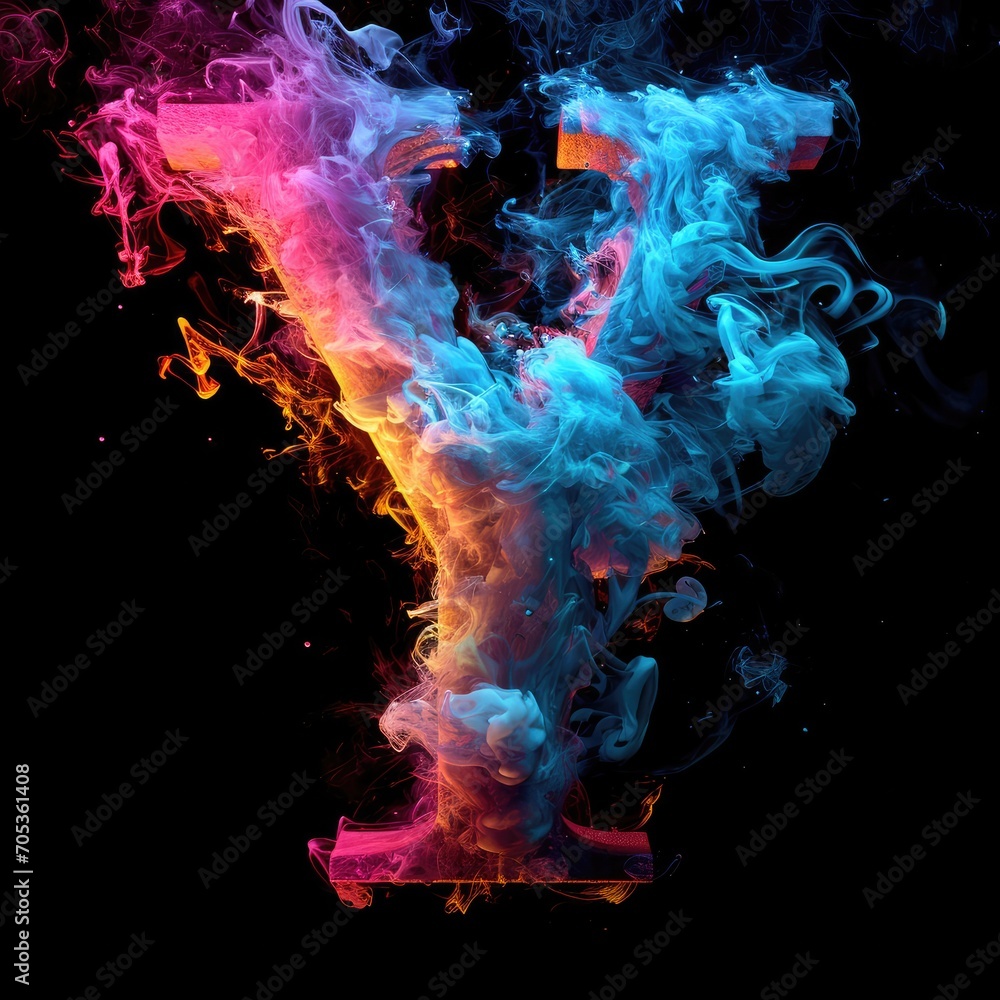 Capital letter Y with dreamy colorful smoke growing out