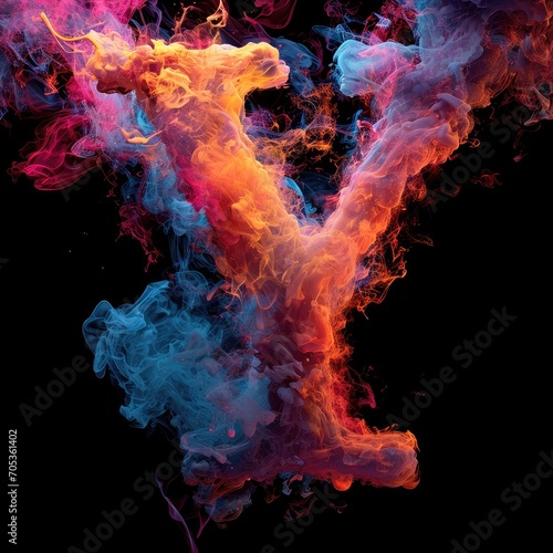 Capital letter Y with dreamy colorful smoke growing out