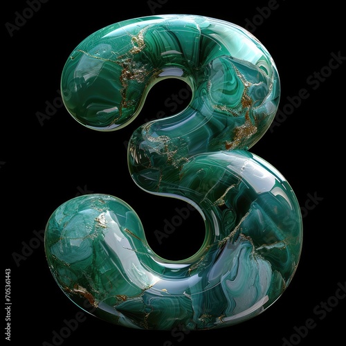 Number 3 made of smooth perfect jade