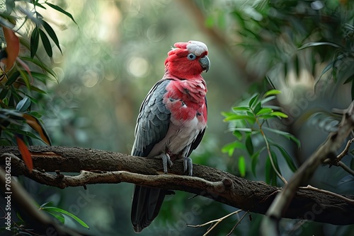 Portrait of Roseicapilla bird standing on the wood branch in the forest AI Generative