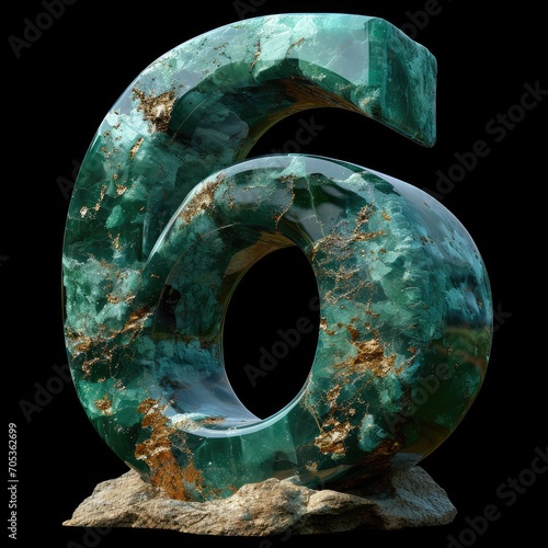 Number 6 made of smooth perfect jade