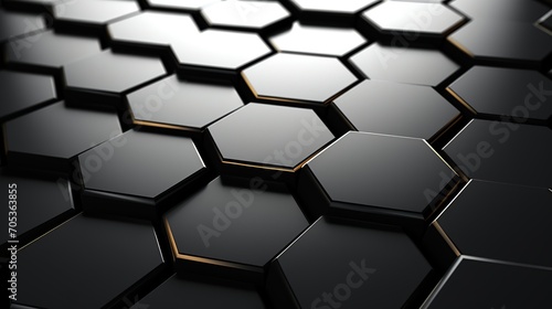 Black and white hexagons background pattern with light. 3D rendering