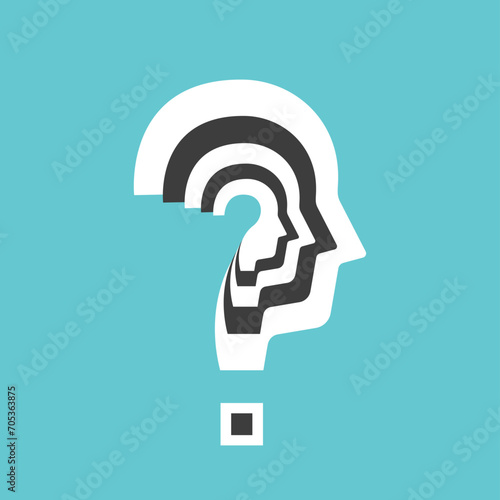Question shaped head. Personality, confusion, curiosity, philosophy, psychology, anxiety and inner conflict concept. Flat design. EPS 8 vector illustration, no transparency, no gradients