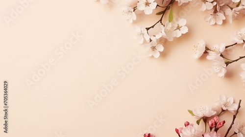 Wallpaper Mural Flowers lie flat on a  background. Spring greeting card with copy space. Spring frame border. Spring concept. Top view. Closeup. Generative AI Torontodigital.ca