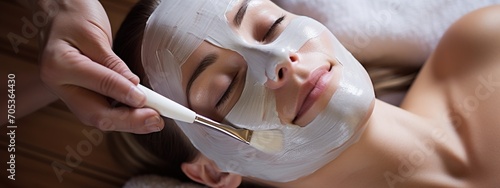 A woman getting a facial mask at a spa. Face peeling mask, spa beauty treatment, skincare. photo