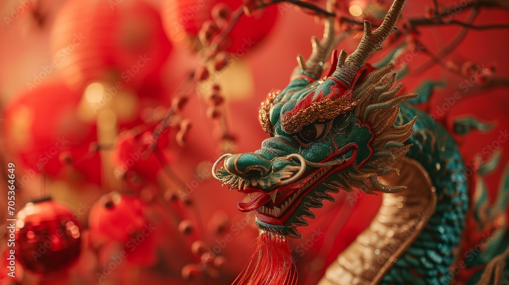 Chinese dragon statue background design for Chinese New Year celebration in dragon year.