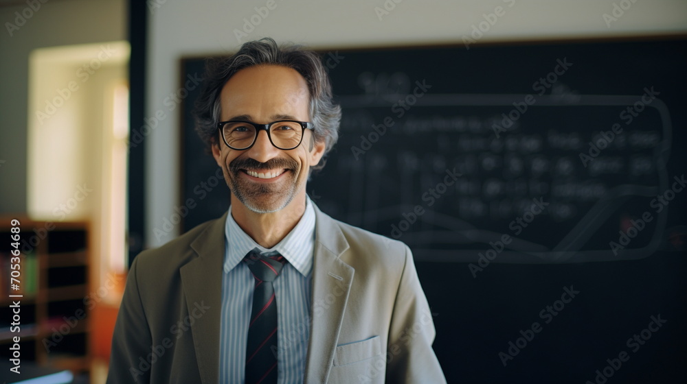Numerical Analysis Professor smiling and looking at the camera, in a classroom. copyspace - Generative AI Numerical Analysis Professor smiling and looking at the camera, in a classroom. copyspace - Generative AI